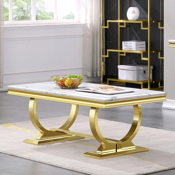 Gold Coffee Table, White and Gold Rectangle Living Room Tea Table