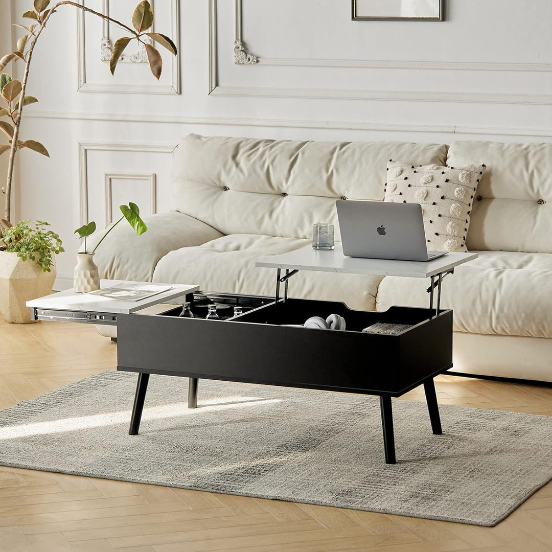 Lift Top Coffee Table with Hidden Sliding Storage Drawer, White