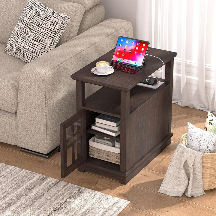 End Table w/ Hidden Charging Station, Narrow Side Table