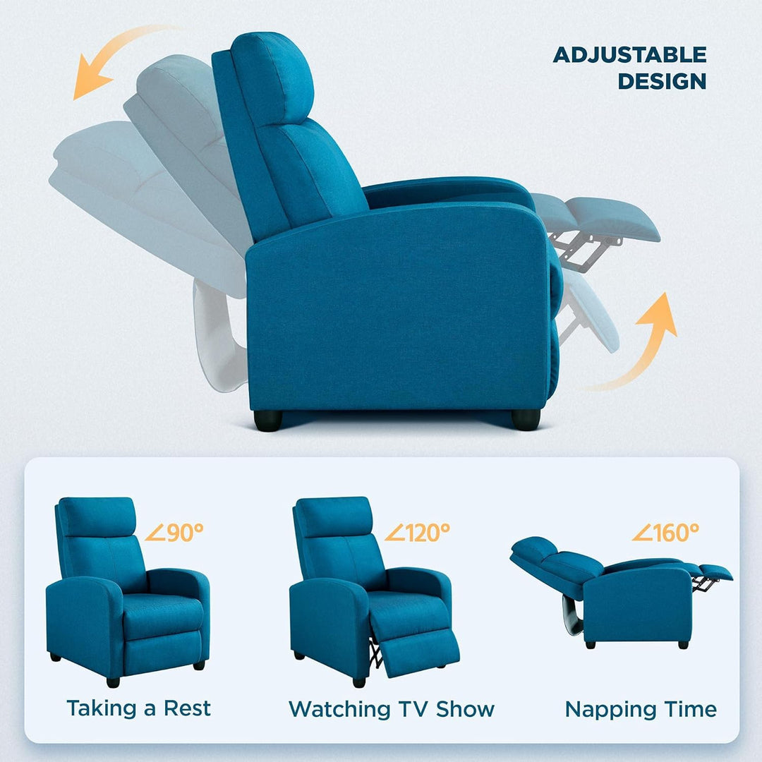 Fabric Recliner Sofa Blue Modern Single Recliner