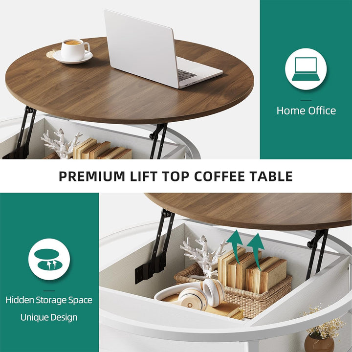 Lift Top Coffee Table with Hidden Storage, Modern Round Center Table