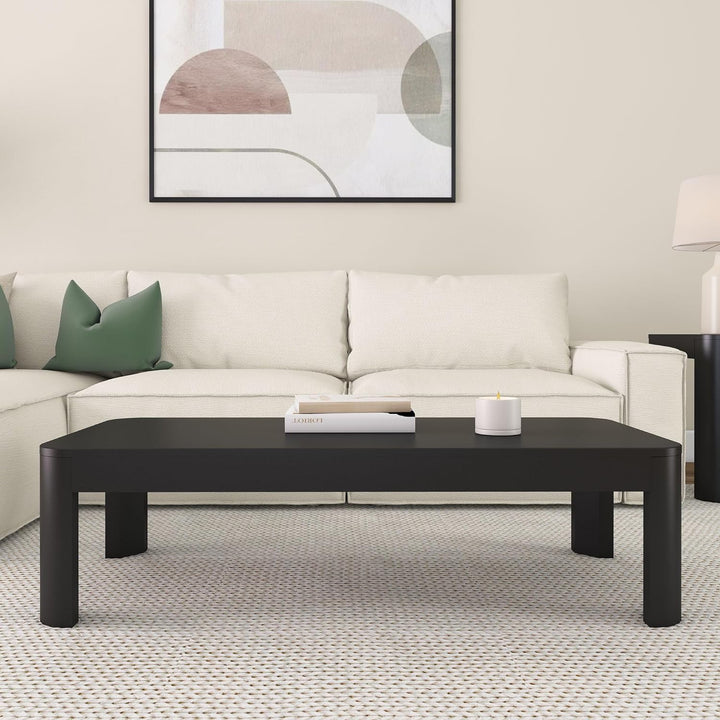 Solid Wood Contemporary Center Table for Living Room, Black