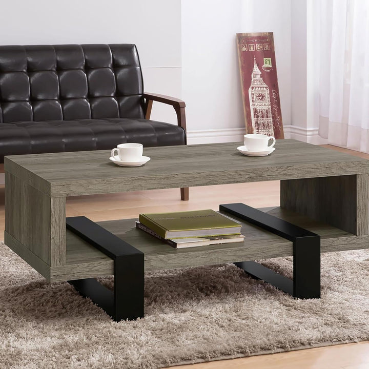 Rustic Rectangular Coffee Table, Industrial Wooden & Metal, 47.25"-grey&black