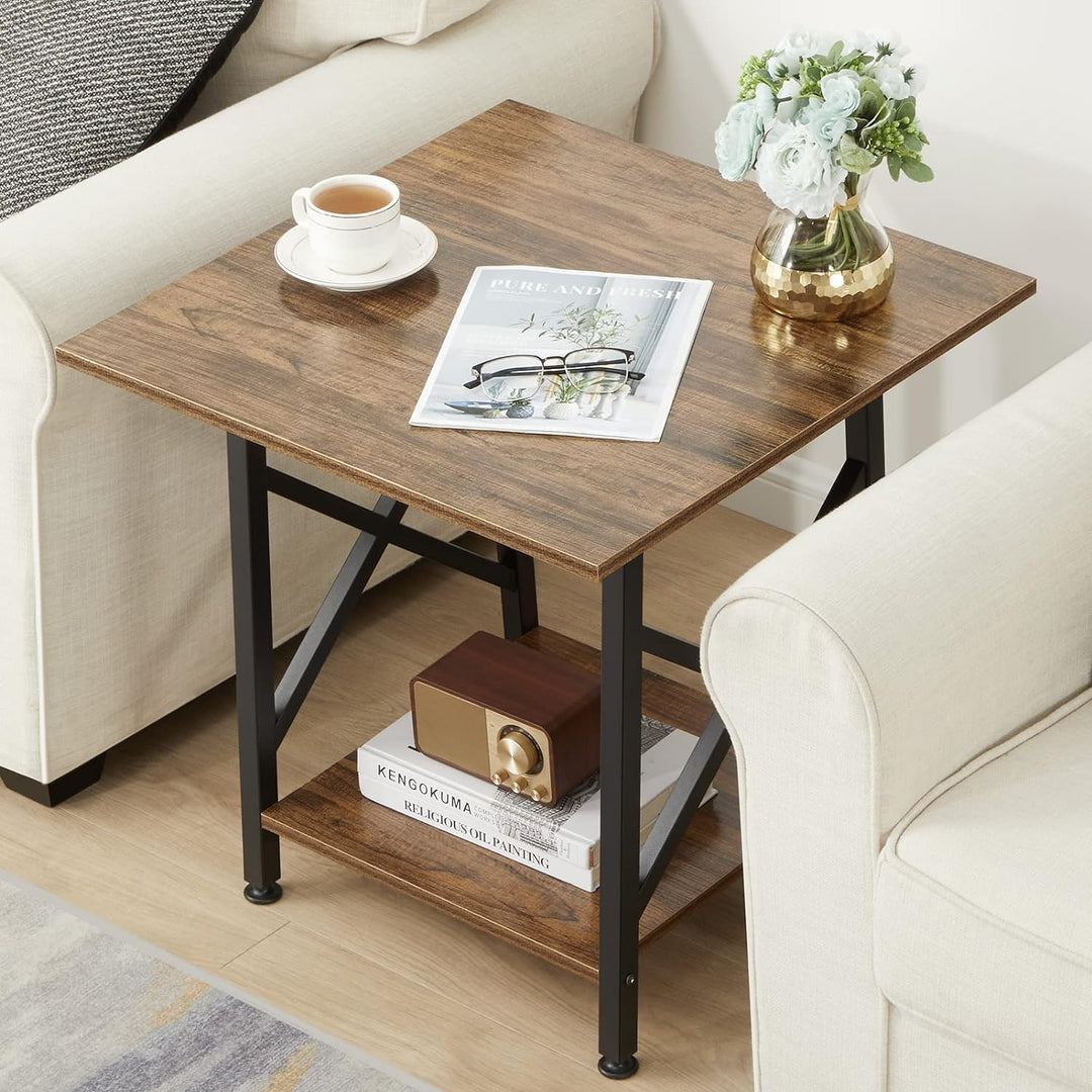 24" Industrial Side Table w/ Storage, Rustic Walnut