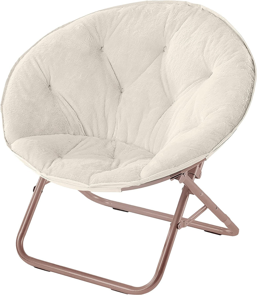 Faux Fur Saucer Chair, 22"D x 32"W x 29"H, White/Gold