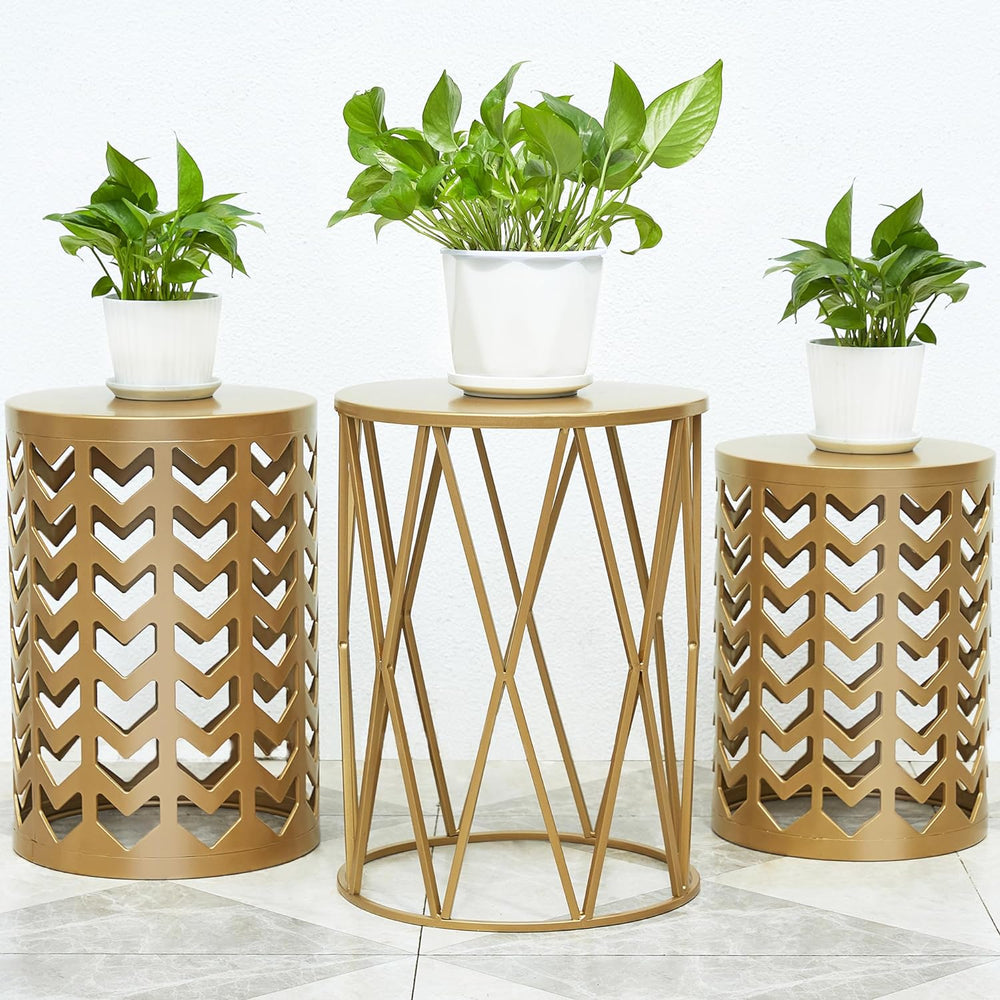 Decorative Nesting Side Table Set, Glossy Golden