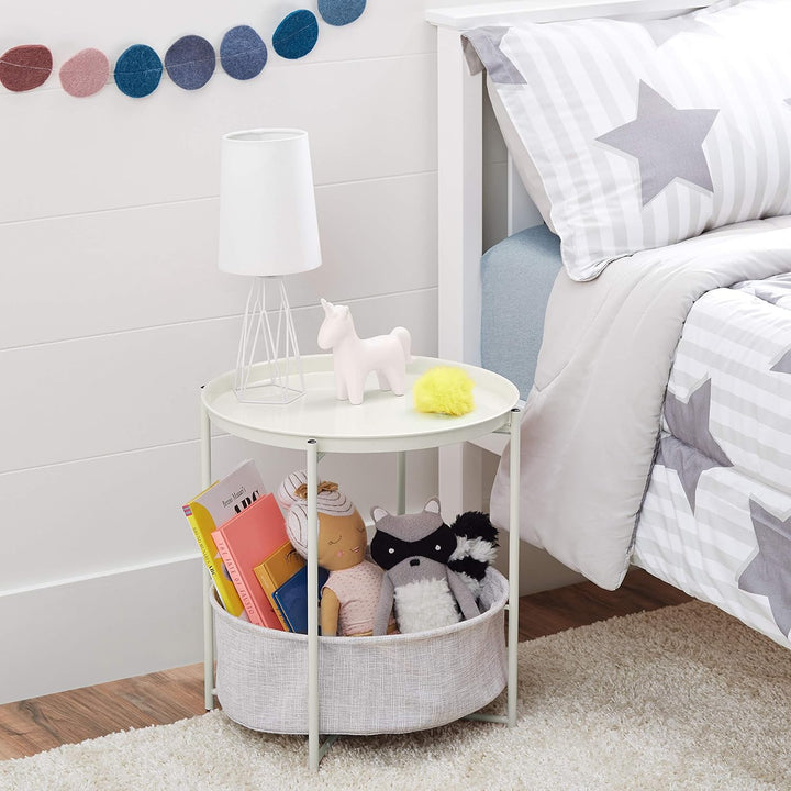 Basics Round Storage End Table, White/Heather Gray, 17.7