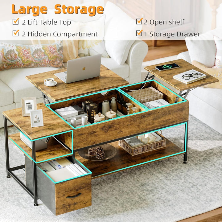 Lift Top Coffee Table with Storage, Rustic Brown