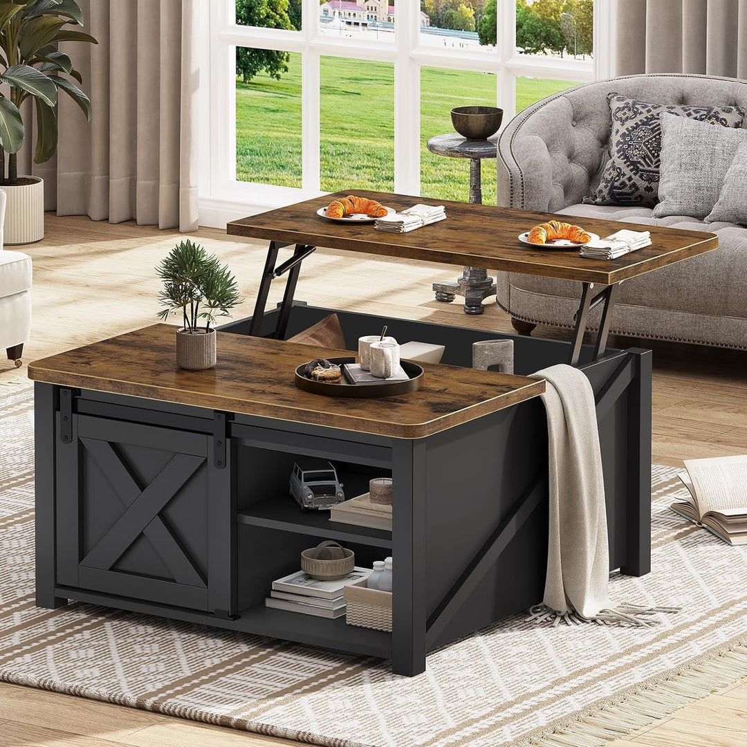 Lift Top Coffee Table with Storage, Farmhouse Square, Black