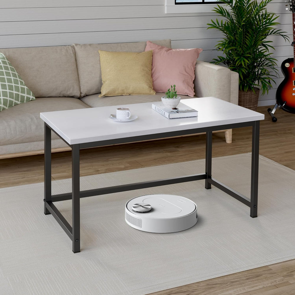 Modern White Wood Coffee Table for Living Room, Rectangle