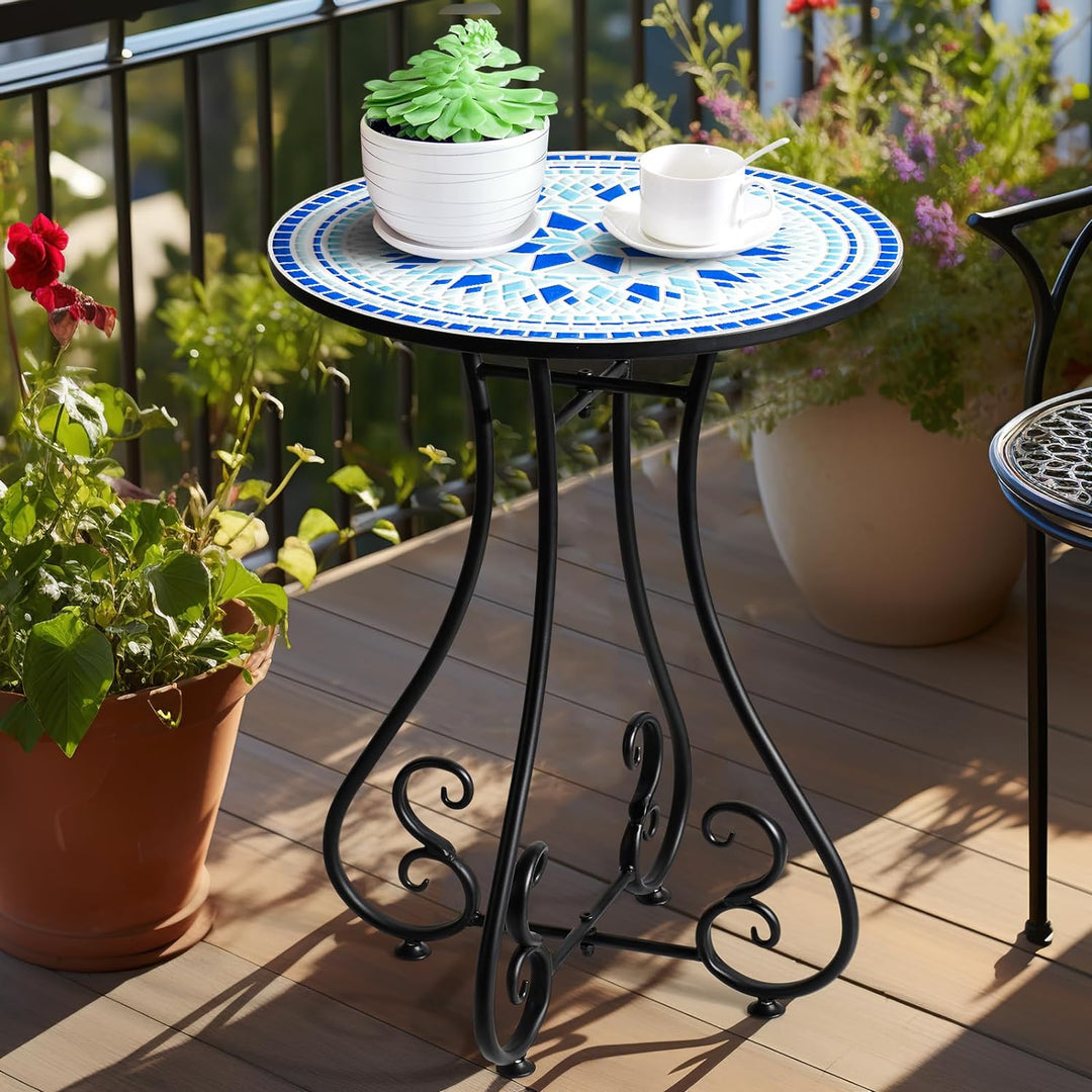 16" Round Side Table, Metal Scrollwork Accent End Table