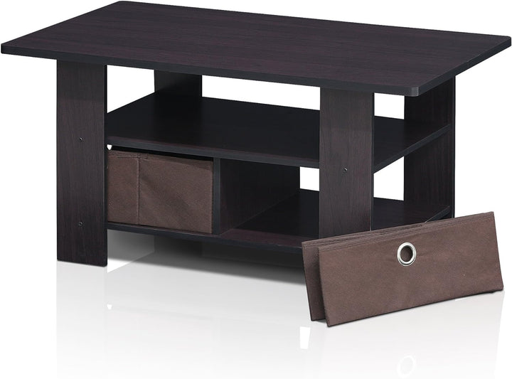 Furinno Andrey Coffee Table with Bin Drawer, Dark Walnut