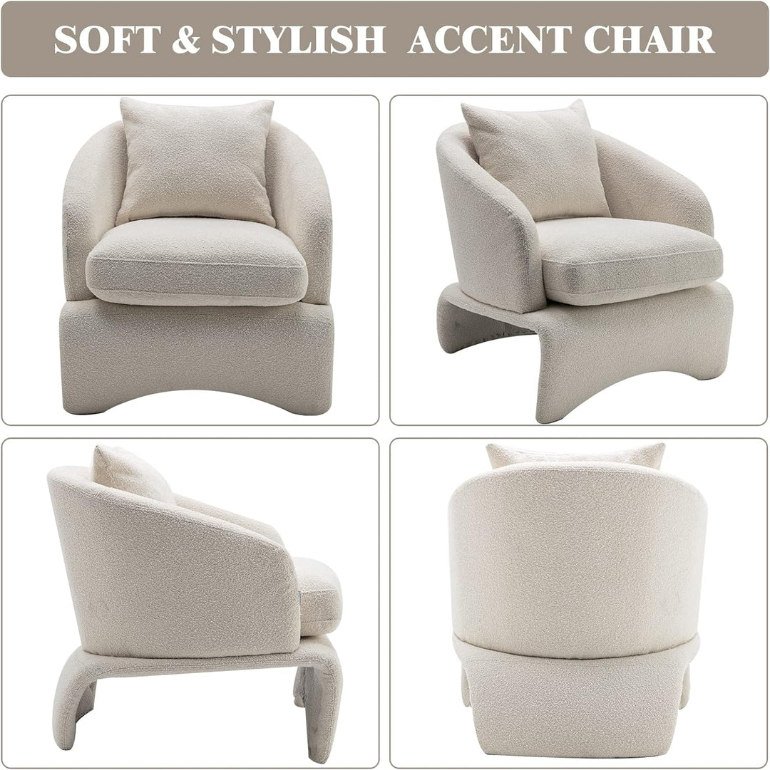 Barrel Accent Chair, Comfy Round Sofa Chair (Beige)