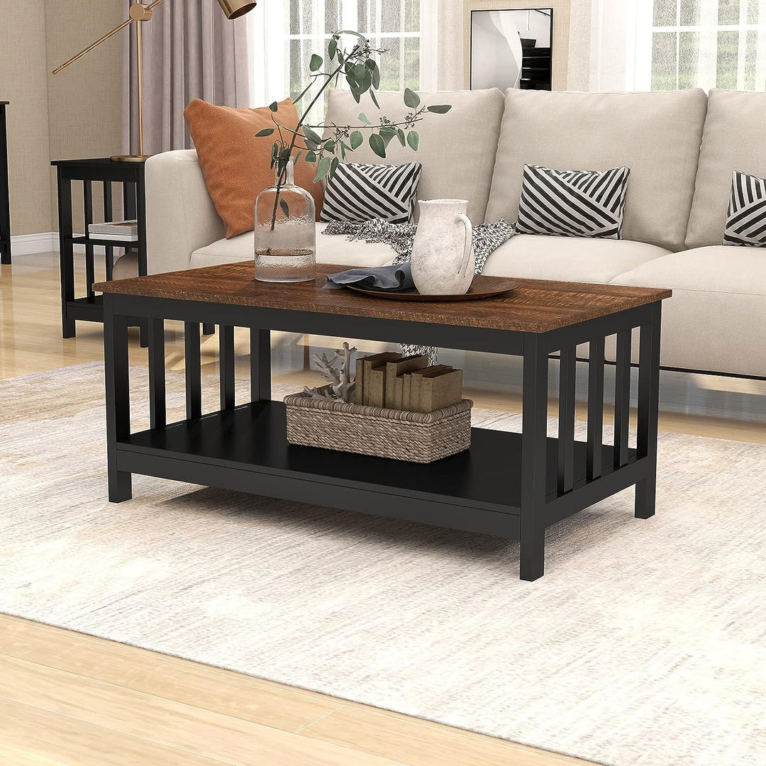 Farmhouse Coffee Table with Shelf, Black