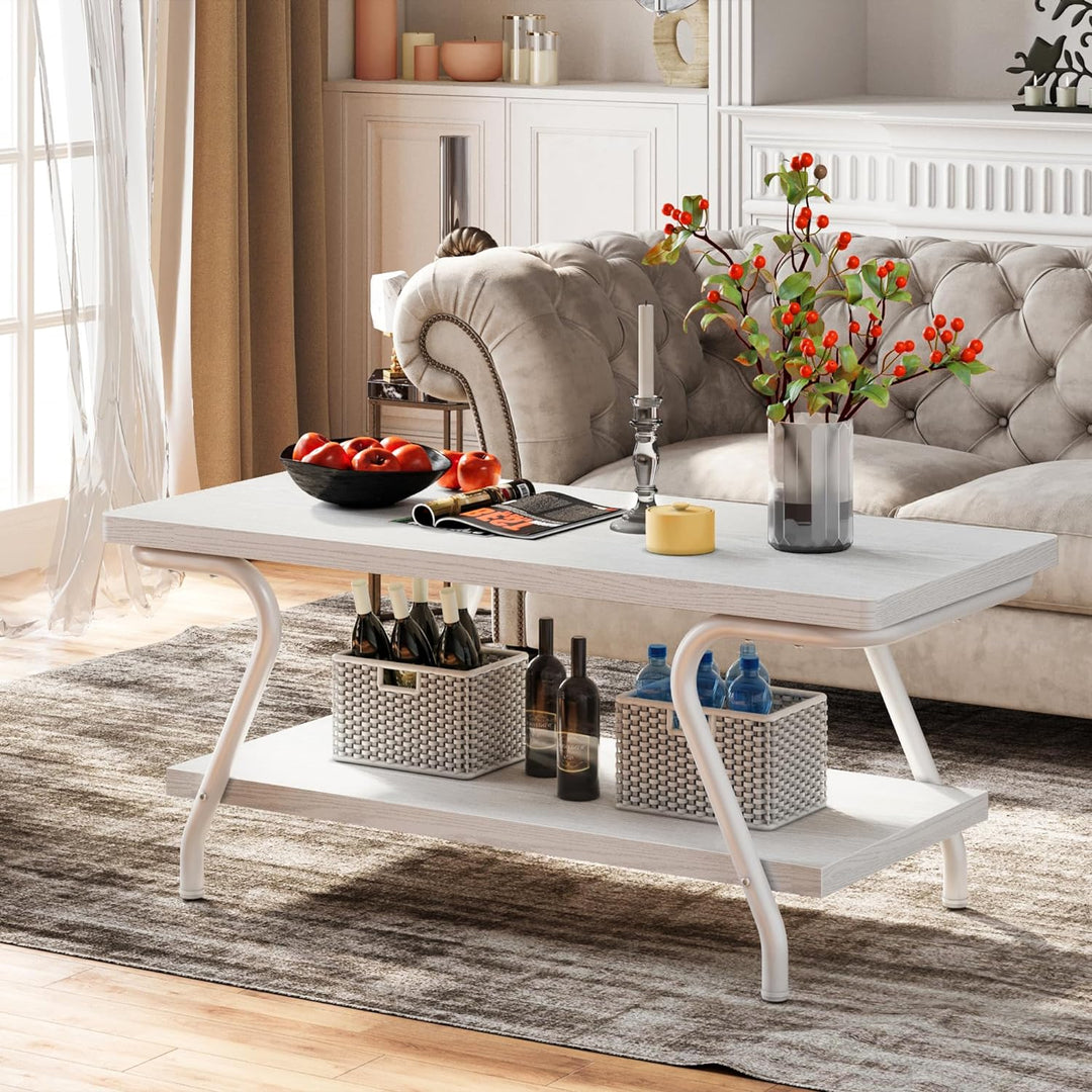 Coffee Table with Storage, Center Table for Living Room, White