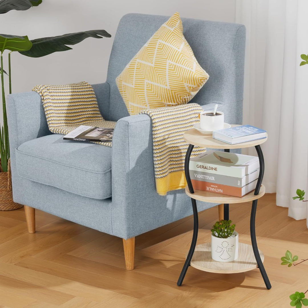 Vintage 3-Tier Slim Waist Circular End Table, Oak