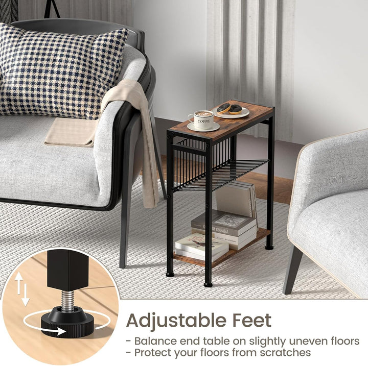 Small Side Table Set of 2, 3-Tier Narrow