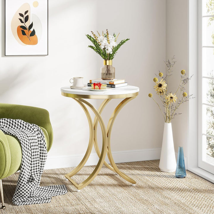 Small Round Sofa Side Table, Marble White Gold