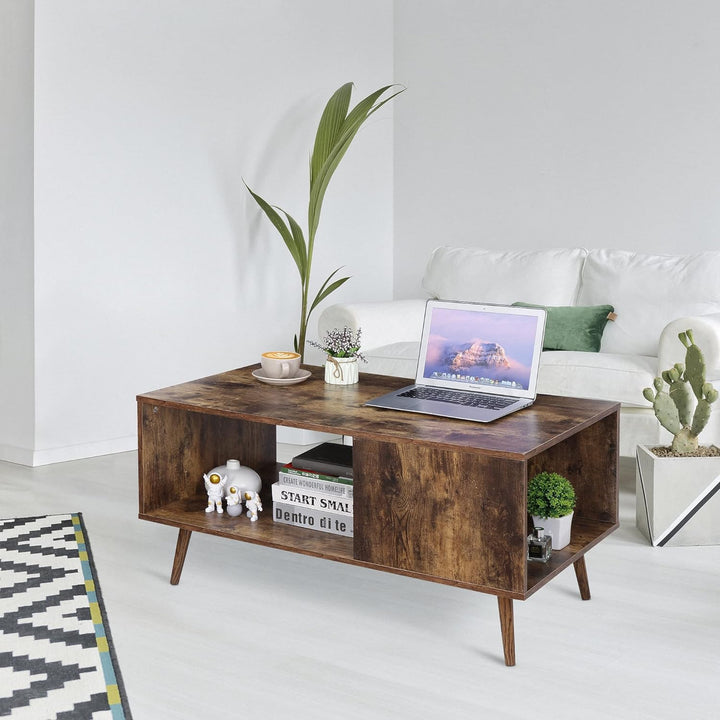 Wooden Retro Coffee Table with Open Storage Shelf, Mid Century Modern, Brown