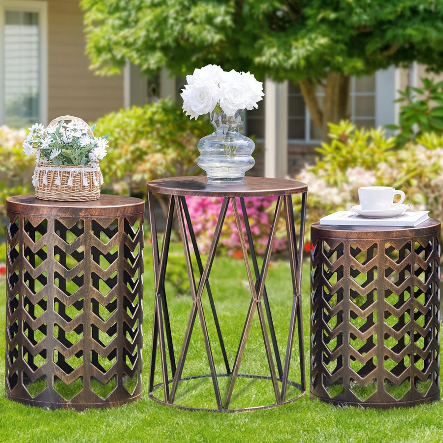 Nesting Round End Table Set, Modern Metal Coffee Tables, Black, Bronze