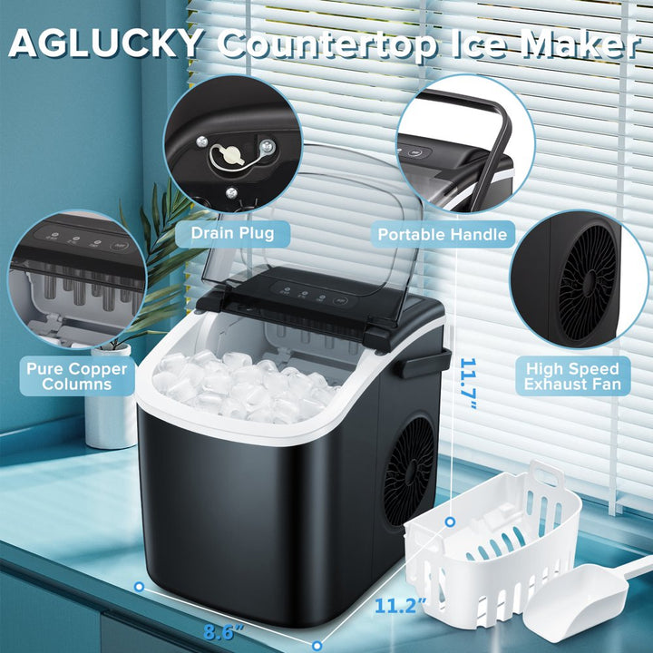 Portable Ice Maker: 26Lbs/24H, 9 Cubes in 6 Mins