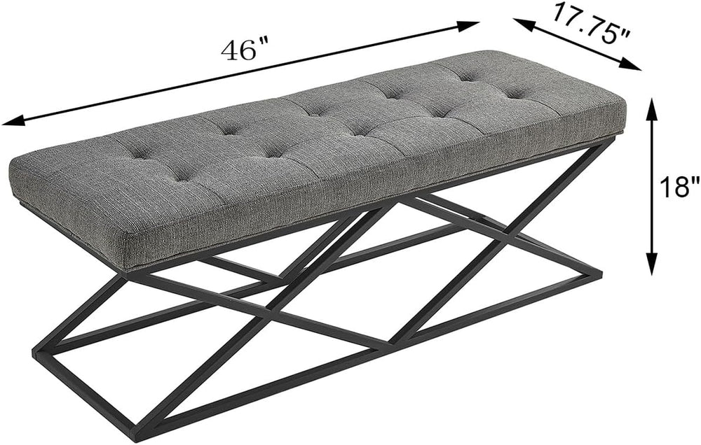 24KF Upholstered Button Tufted Long Bench with Metal Frame Base