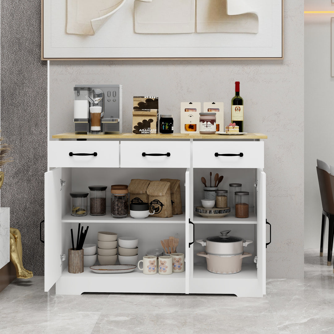 Farmhouse White Buffet Sideboard with 3 Drawers and 3 Doors