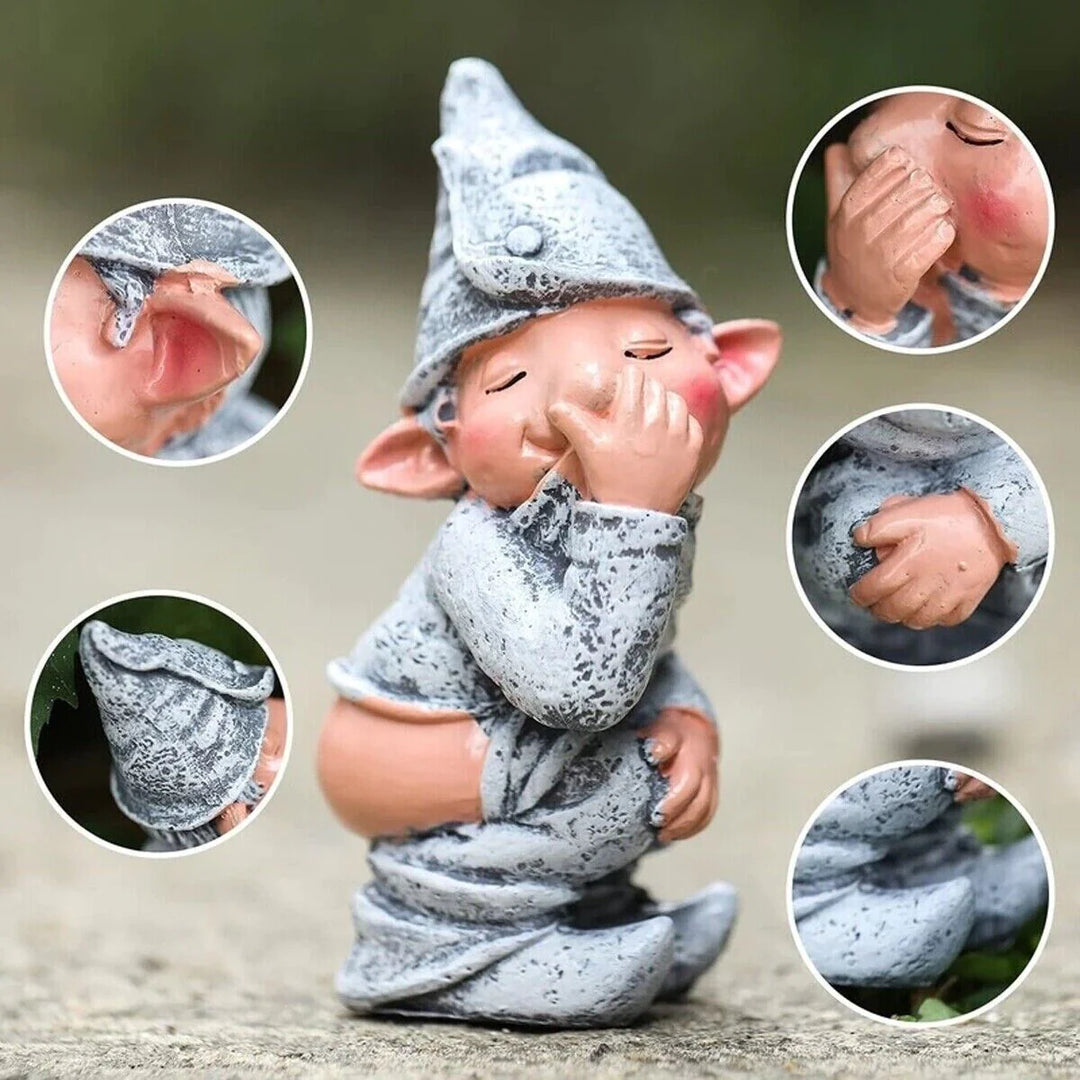 Naughty Gnome Miniature Resin Statue: Funny Pooping Dwarf