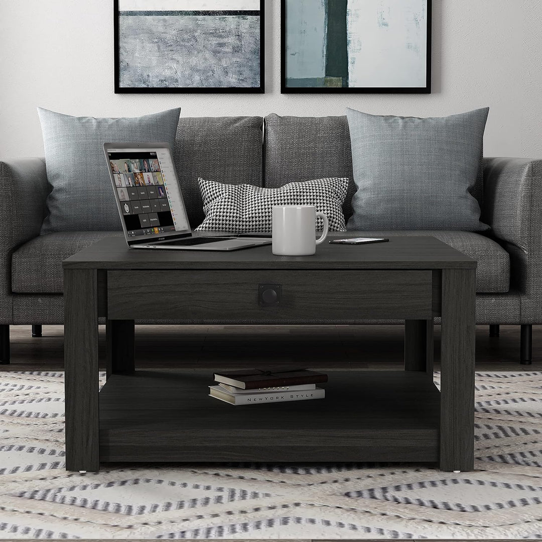 Galano Philia Modern Rectangular Coffee Table, 2-Tier, Black Oak