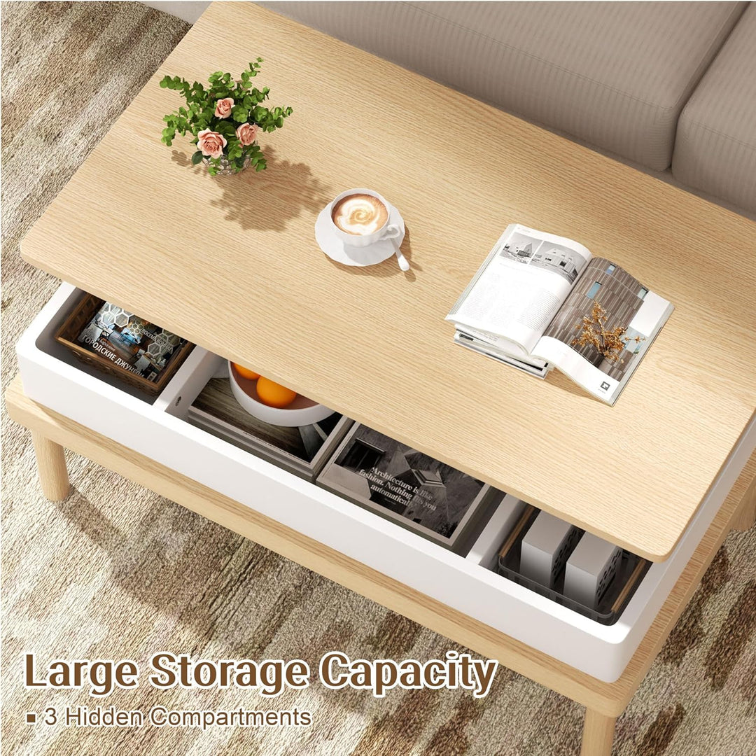 Shintenchi Lift Top Coffee Table with Hidden Compartment, Oak