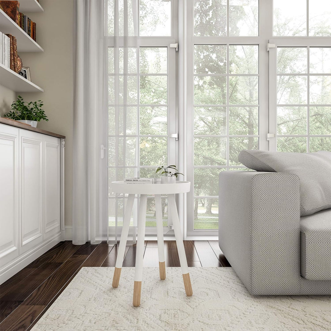 (White) Round End Table-2-Tone Mid-Century