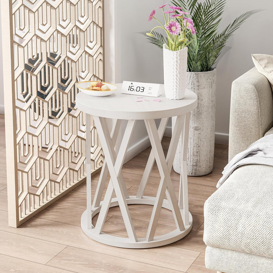 Rustic Farmhouse End Table, Antique White