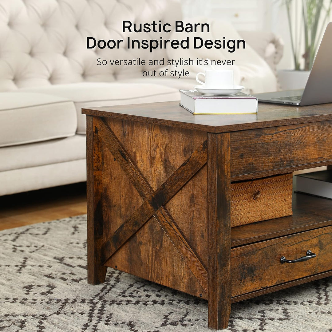 Rustic Brown Coffee Table, Rectangular Wooden Accent Table