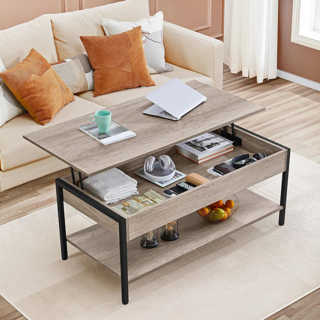 Lift Top Coffee Table with Hidden Storage, Wooden Lift-Up, Gray