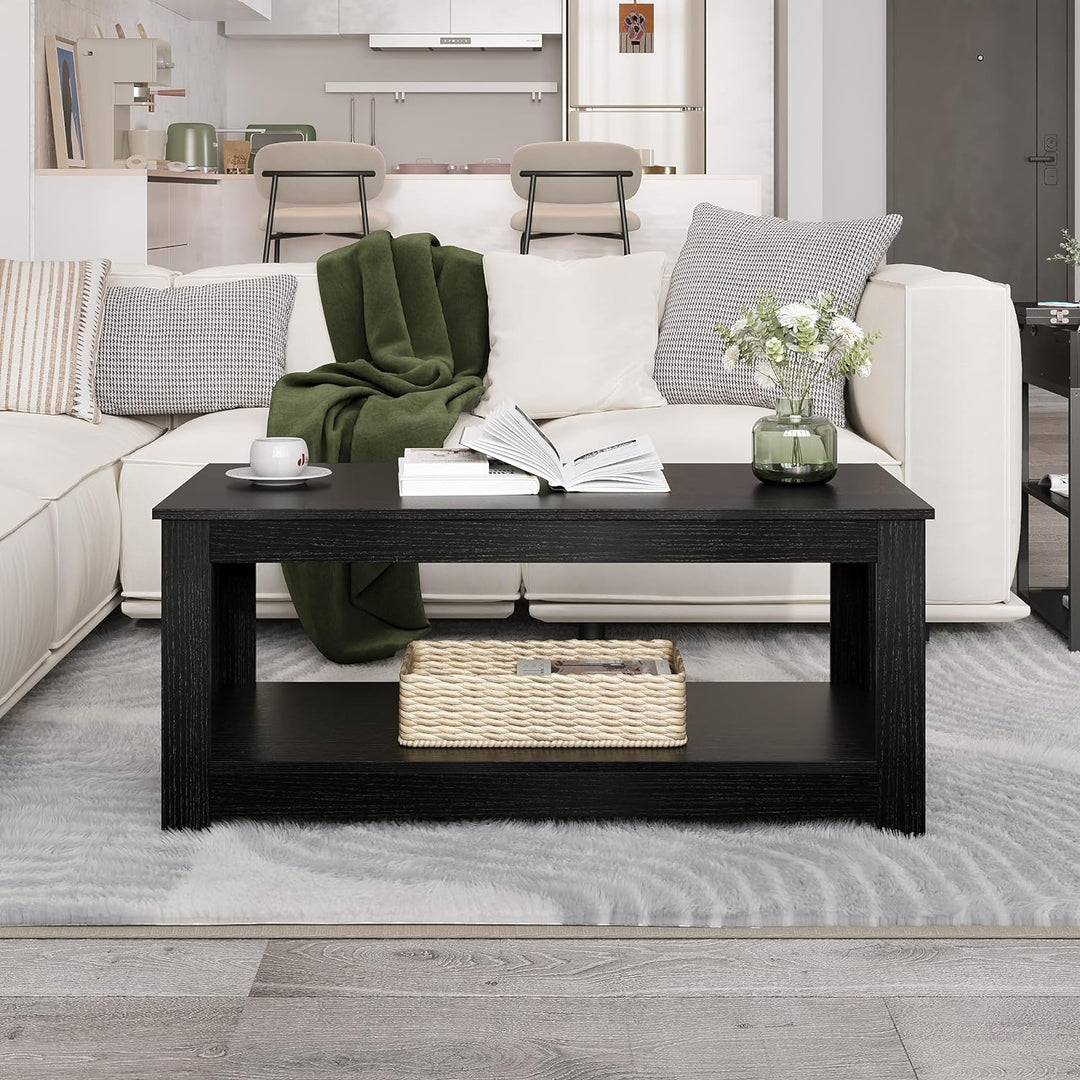 Versatile Rectangular Farmhouse Coffee Table, 2-Tier White