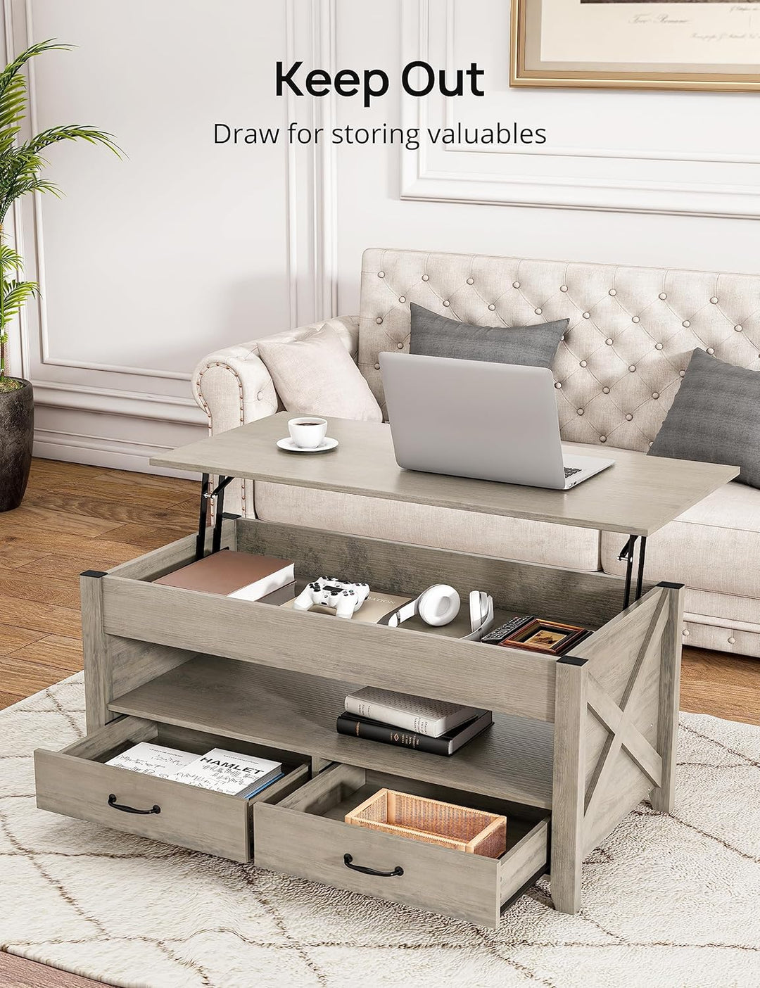 Evajoy Lift Top Coffee Table, Modern Center Table with Storage, Grey