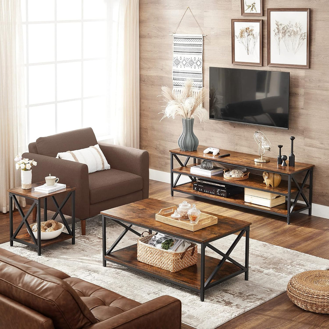 Rustic Coffee Table with Storage Shelf, Industrial Farmhouse