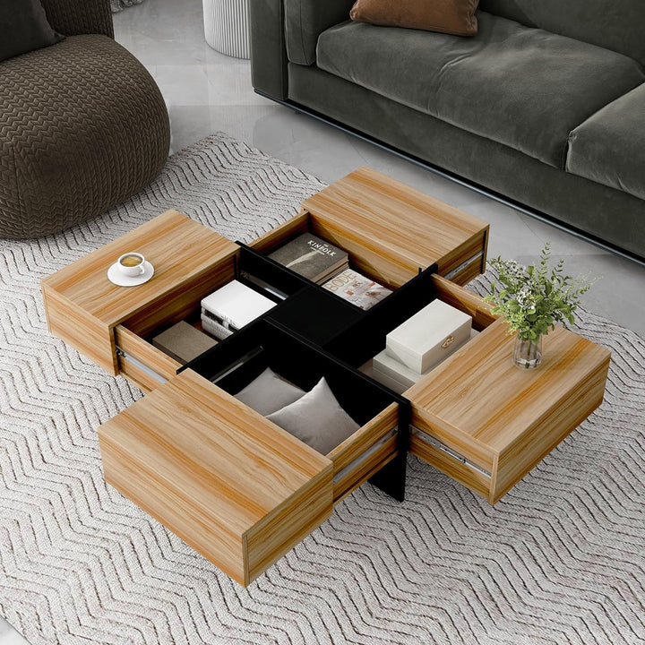 Versatile Square Coffee Table with Extendable Tabletop, Brown