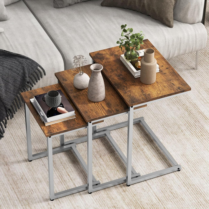 Giantex Nesting Coffee Table Set, Farmhouse Accent Tables, Rustic Brown