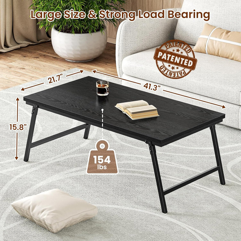 Portable Folding Coffee Table with Leg Latches, Sturdy Floor Desk, Black