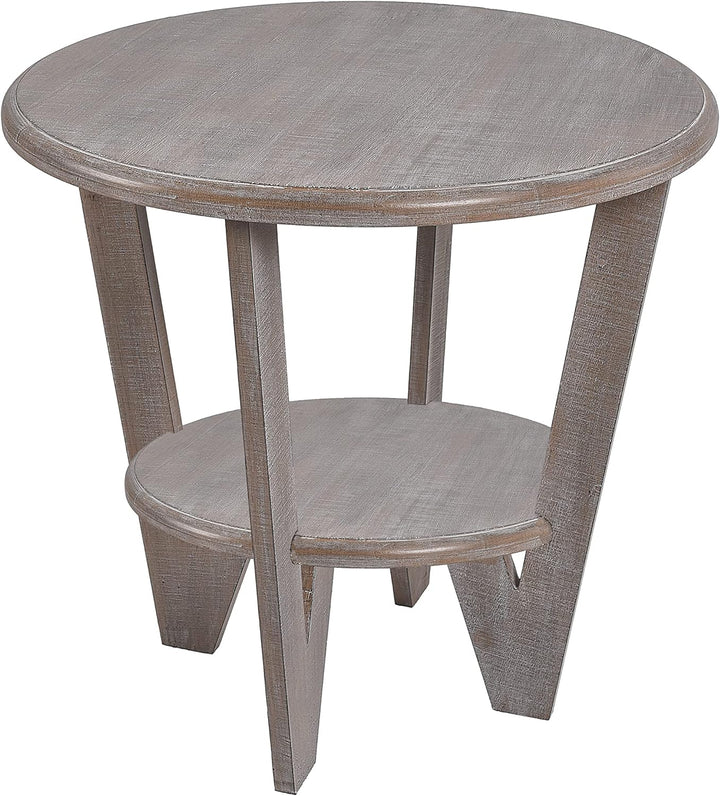 Round Farmhouse End Table Grey Accent Table