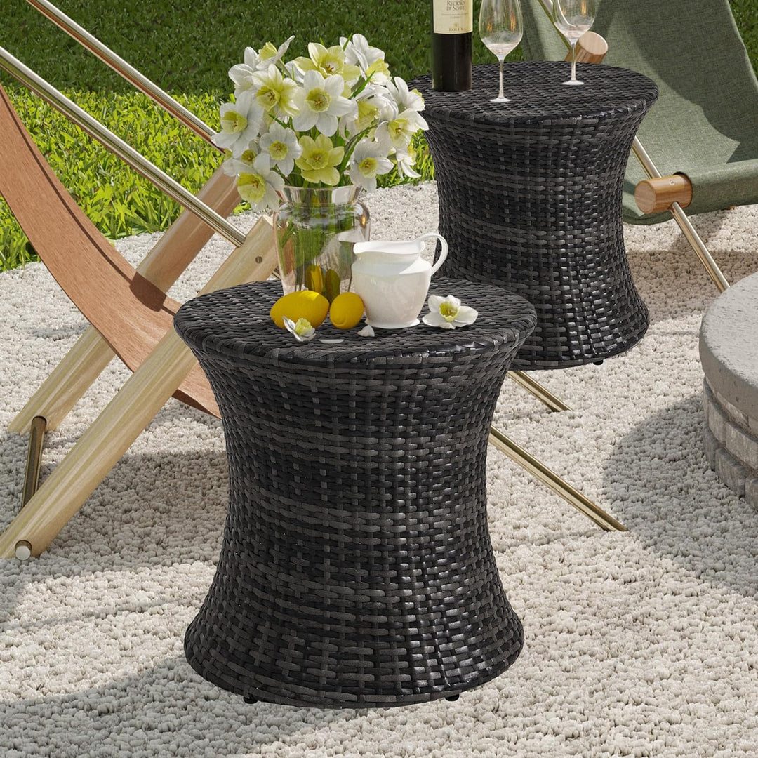 Sundale Outdoor Rattan Side Table, Patio End Table, Dark Grey