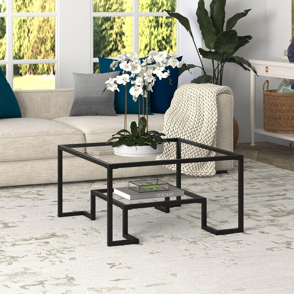 Satin Nickel Square Coffee Table, Modern Living Room Furniture