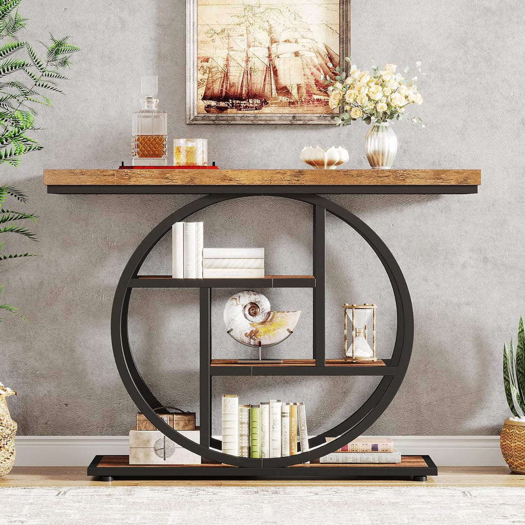 41.3" Console Table, Industrial 4-Tier Sofa, Rustic Brown