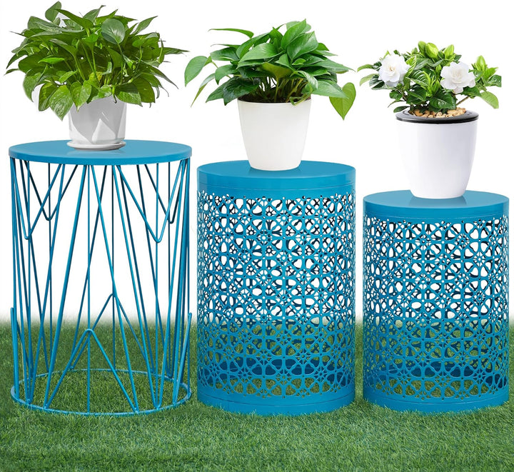 Multifunctional Indoor/Outdoor Side & Coffee Tables, Flower Blue