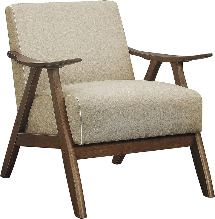 Mid Century Modern Accent Chair, Linen, Brown