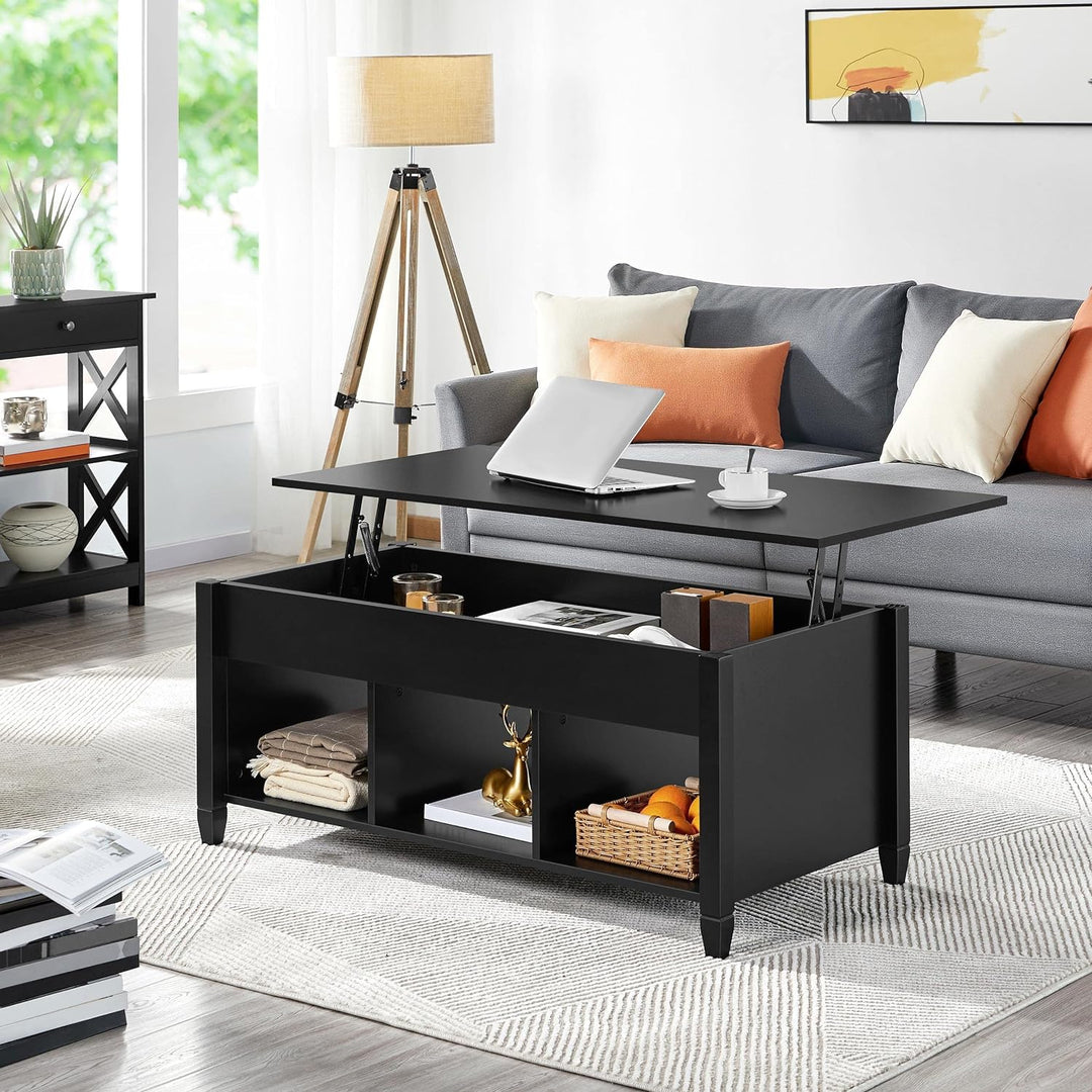 Lift Top Coffee Table with Hidden Compartment, 47.5 Inches, Black