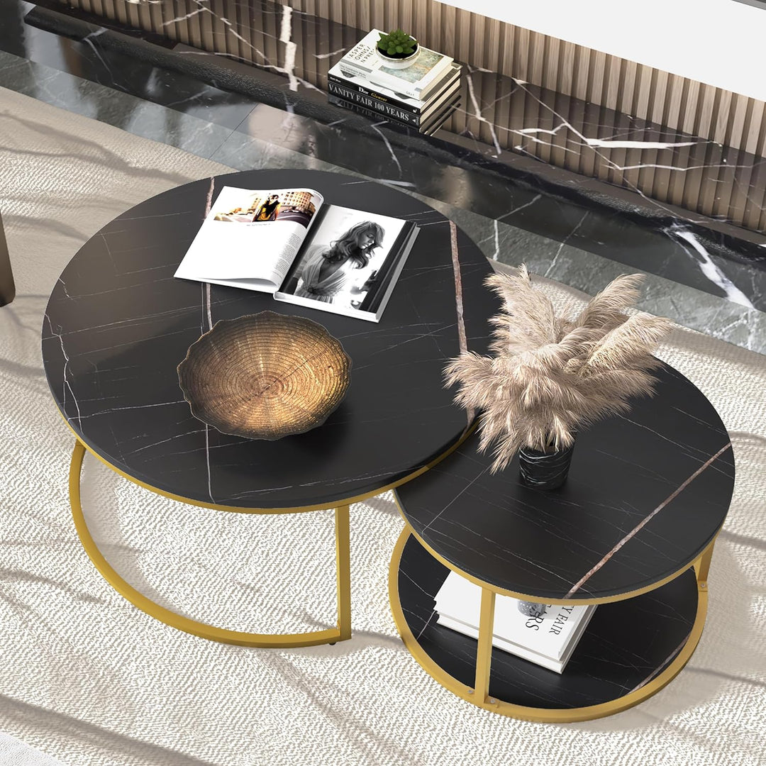 Elegant Modern Round Coffee Table Set, Black