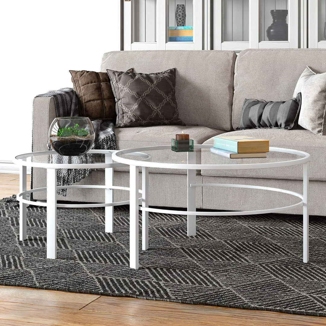 Henn&Hart Round Nested Coffee Table, Modern Living Room, White