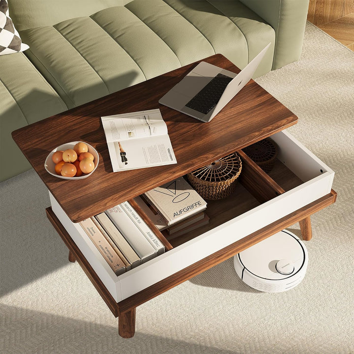 Meilocar Wood Coffee Table with Hidden Compartment, Walnut